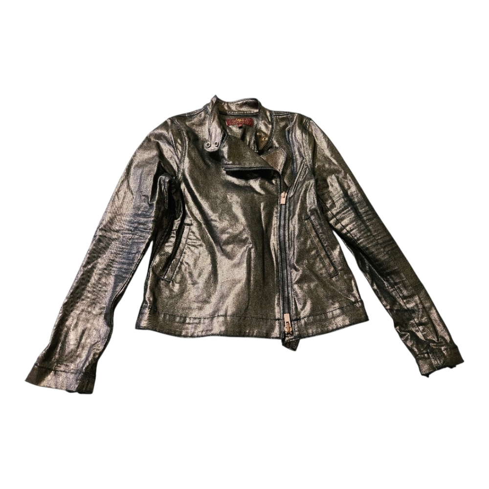 7 For All Mankind Bronze Metallic Moto Jacket Size Small